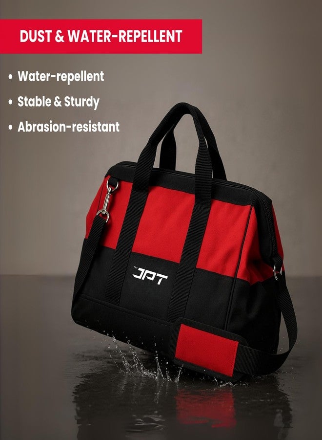 JPT حقيبة أدوات JPT شديدة التحمل مقاس 18 بوصة، حقيبة تخزين أدوات واسعة الفتحة مع جيوب داخلية، حقيبة حمل أدوات كبيرة السعة للكهربائيين، منظم أدوات كهربائية أحمر/أسود - Image 4